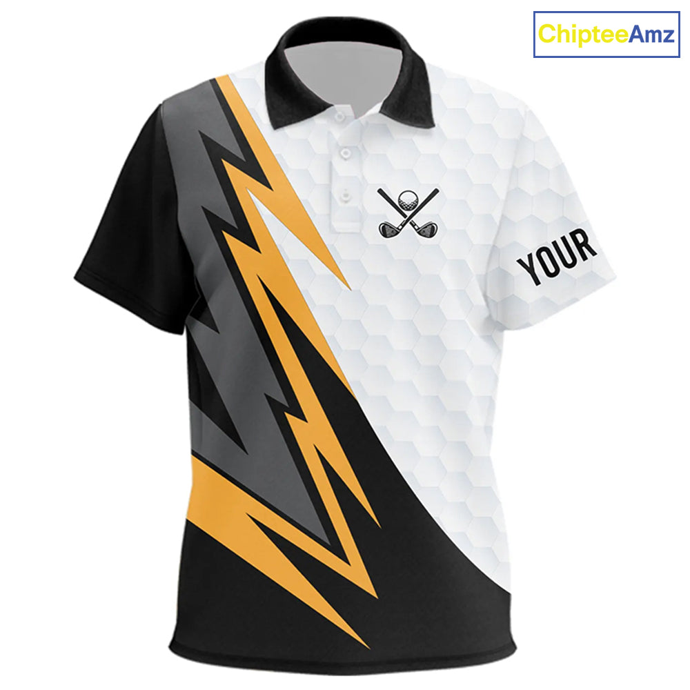 Black and white yellow lightning Kid golf polos shirts custom Kid golf attire outfit for Kid NQS9291