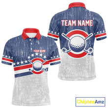 Load image into Gallery viewer, Red, White and Blue Grunge Mens Golf Polo Shirts Custom Patriotic Team Golf Outfit For Men NQS11344