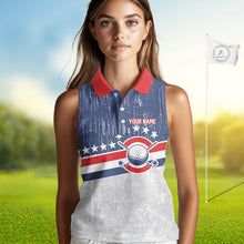Load image into Gallery viewer, Red, White and Blue Grunge Women's Sleeveless polo shirt Custom Patriotic Team Golf Outfit For Ladies NQS11344