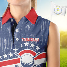 Load image into Gallery viewer, Red, White and Blue Grunge Women's Sleeveless polo shirt Custom Patriotic Team Golf Outfit For Ladies NQS11344
