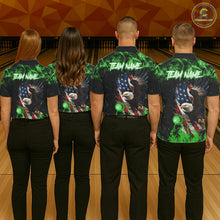 Load image into Gallery viewer, Green Flame American Flag Eagle bowling shirts for Men Custom Bowling Team Jersey, gift for Bowler NQS11555