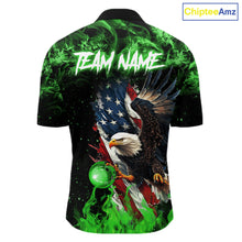 Load image into Gallery viewer, Green Flame American Flag Eagle bowling shirts for Men Custom Bowling Team Jersey, gift for Bowler NQS11555