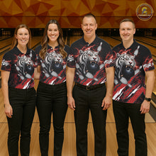 Load image into Gallery viewer, Black and Red Lightning Thunder Tiger Bowling Polo, 1/4 Zip Jersey for Women, Bowling Team shirts NQS11571
