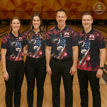 Load image into Gallery viewer, Red Flame American Flag Eagle bowling shirts for Men Custom Bowling Team Jersey, gift for Bowler NQS11556