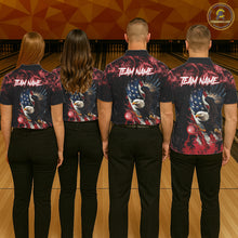 Load image into Gallery viewer, Red Flame American Flag Eagle bowling shirts for Men Custom Bowling Team Jersey, gift for Bowler NQS11556