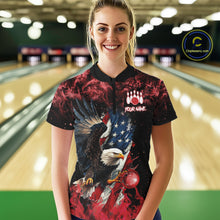 Load image into Gallery viewer, Red Flame American Flag Eagle bowling shirts for Women Custom Bowling Team Jersey, gift for Bowler NQS11556