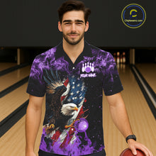 Load image into Gallery viewer, Purple Flame American Flag Eagle Bowling Hawaiian shirt Custom Bowling Team button-up shirts NQS11557