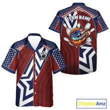 Load image into Gallery viewer, Red, White and Blue American Flag Flame Bowling Hawaiian shirt Custom patriotic Team Bowling Jersey NQS11558