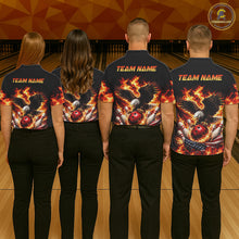 Load image into Gallery viewer, Custom Flame American Flag Eagle Bowling Shirts, Patriotic Eagle Bowling Team Jerseys For Women NQS11560