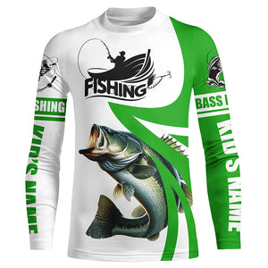 Largemouth bass fishing Custom Name sun protection long sleeve fishing shirts for men, women | Green NQS4816