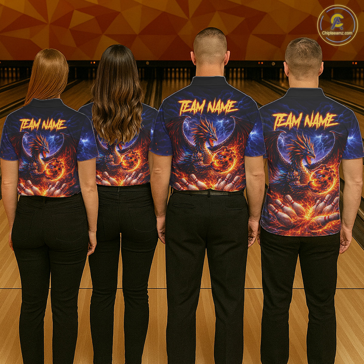 Orange and Purple Lightning Thunder Dragon Bowling Shirts for Men Custom Dragon Team Bowling Jersey NQS11680