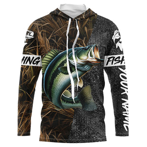 Largemouth Bass Fishing Camo Custom long sleeve Fishing Shirts, Personalized bass fishing jerseys NQS5078