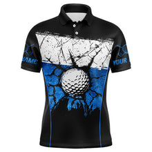 Load image into Gallery viewer, Black, White and Blue Retro broken Golf ball Mens Polo shirt Custom golf outfit for Team mens golf top NQS9788