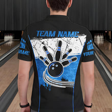 Load image into Gallery viewer, Black, White and Blue Retro broken Bowling ball Polo, 1/4 Zip Shirt For Men Custom Bowling Team Shirts NQS9789