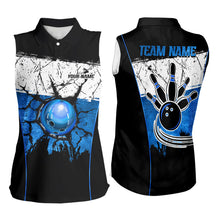 Load image into Gallery viewer, Black, White &amp; Blue Retro broken Bowling ball Sleeveless Polo Shirt Custom Bowling Team Shirts NQS9789