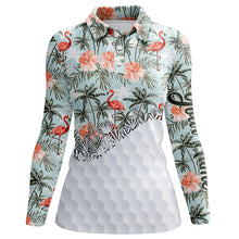 Load image into Gallery viewer, Tropical palm trees flamingo hibiscus pattern custom Womens golf polo shirts team ladies golf tops NQS5586