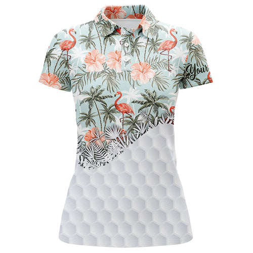 Tropical palm trees flamingo hibiscus pattern custom Womens golf polo shirts team ladies golf tops NQS5586