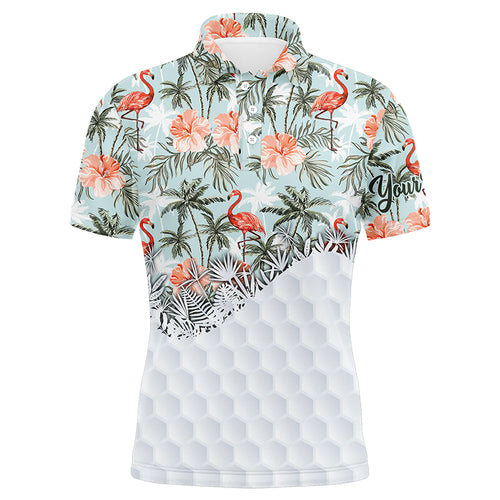 Tropical palm trees flamingo hibiscus pattern custom mens golf polo shirts team golf shirts for mens NQS5586