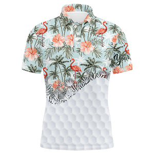 Tropical palm trees flamingo hibiscus pattern custom mens golf polo shirts team golf shirts for mens NQS5586