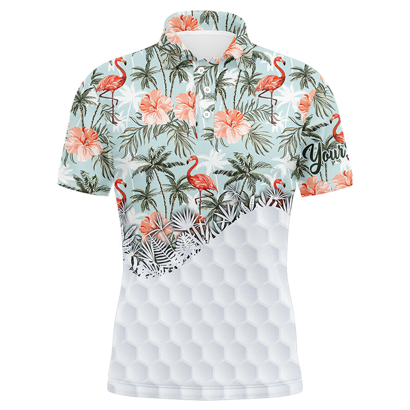 Tropical palm trees flamingo hibiscus pattern custom mens golf polo shirts team golf shirts for mens NQS5586