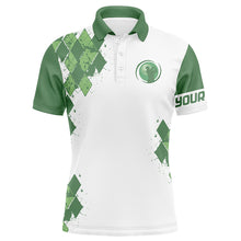 Load image into Gallery viewer, Custom mens golf polo shirts, White And Green Argyle Pattern Polo Shirt for men NQS5588