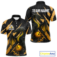 Load image into Gallery viewer, Black and Gold Dragon Bowling Polo, Quarter Zip Shirts for Men Custom Bowling Outfit Team jersey NQS10037