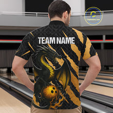 Load image into Gallery viewer, Black and Gold Dragon Bowling Polo, Quarter Zip Shirts for Men Custom Bowling Outfit Team jersey NQS10037