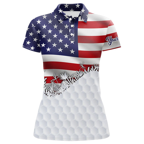 Womens golf polo shirts custom American Flag white golf ball skin patriotic golf attire for ladies NQS7945