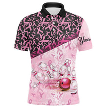 Load image into Gallery viewer, Pink and black ribbon pattern Bowling Shirt For Men Custom Breast Cancer Awareness bowling jerseys NQS7949