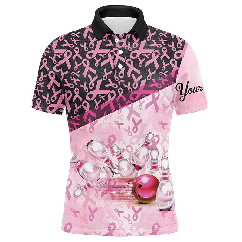 Pink and black ribbon pattern Bowling Shirt For Men Custom Breast Cancer Awareness bowling jerseys NQS7949