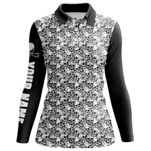 Load image into Gallery viewer, Black and white Womens golf polos shirts custom name skull pattern women&#39;s golf outfit NQS6030