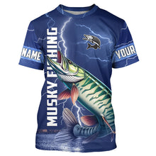 Load image into Gallery viewer, Musky Fishing blue lightning jerseys custom performance Long Sleeve Muskie tournament fishing shirts NQS8146