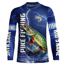 Load image into Gallery viewer, Northern Pike Fishing blue lightning jerseys custom performance Long Sleeve tournament fishing shirts NQS8147