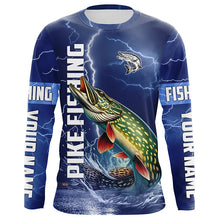 Load image into Gallery viewer, Northern Pike Fishing blue lightning jerseys custom performance Long Sleeve tournament fishing shirts NQS8147