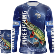 Load image into Gallery viewer, Northern Pike Fishing blue lightning jerseys custom performance Long Sleeve tournament fishing shirts NQS8147