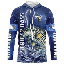 Load image into Gallery viewer, Striped Bass Fishing blue lightning jerseys custom performance Long Sleeve tournament fishing shirts NQS8148