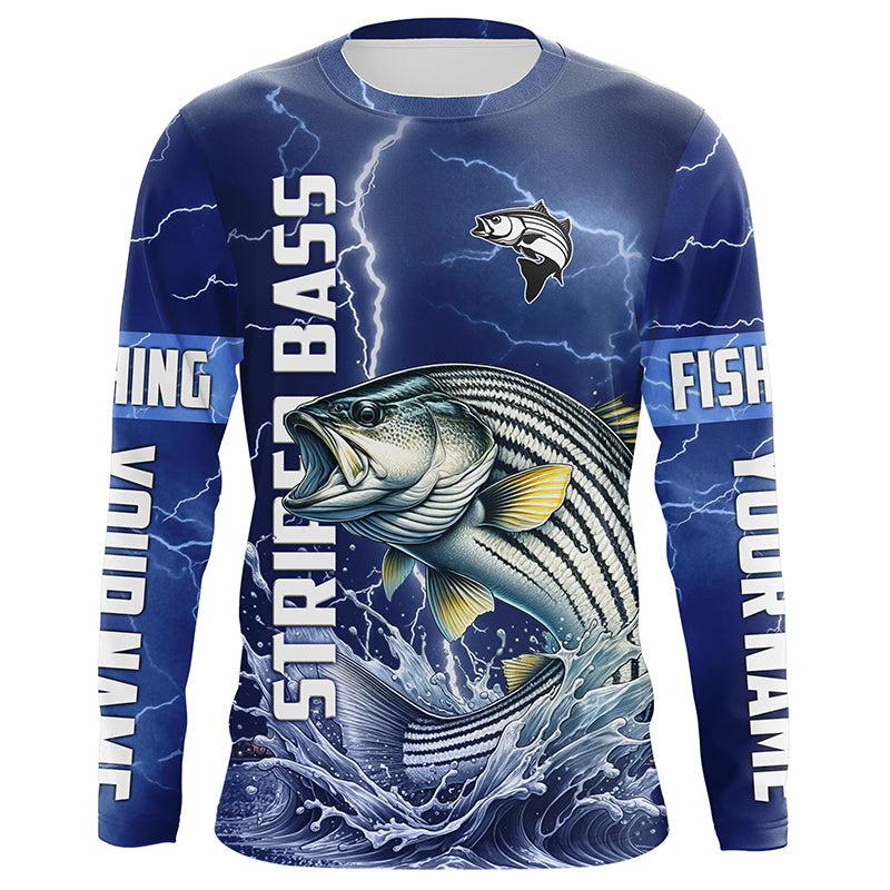 Striped Bass Fishing blue lightning jerseys custom performance Long Sleeve tournament fishing shirts NQS8148