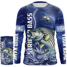 Load image into Gallery viewer, Striped Bass Fishing blue lightning jerseys custom performance Long Sleeve tournament fishing shirts NQS8148