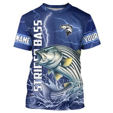 Load image into Gallery viewer, Striped Bass Fishing blue lightning jerseys custom performance Long Sleeve tournament fishing shirts NQS8148