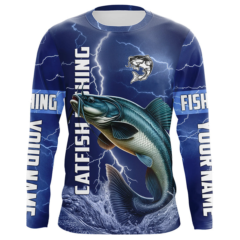 Catfish Fishing blue lightning jerseys custom performance Long Sleeve tournament fishing shirts NQS8149