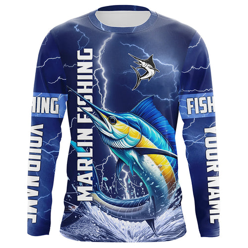 Marlin Fishing blue lightning jerseys custom performance Long Sleeve tournament fishing shirts NQS8151