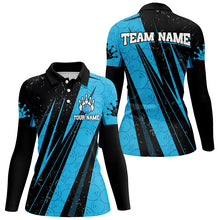 Load image into Gallery viewer, Black and Blue Camo Bowling Polo, 1/4 zip shirts Custom Team Women Bowling jerseys NQS8156
