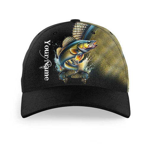 Walleye fishing yellow scales Custom Walleye fishing hat Unisex Fishing Baseball Angler hat cap NQS6260