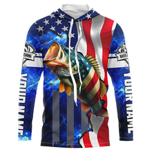 Load image into Gallery viewer, Bass Fishing American Flag patriotic UV protection Custom name long sleeves shirt NQS926