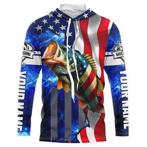 Bass Fishing American Flag patriotic UV protection Custom name long sleeves shirt NQS926