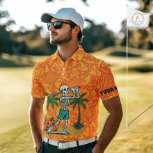 Load image into Gallery viewer, Funny orange Halloween pattern Skull Golf Polo Shirt For Men Custom golf clothes for men NQS10769