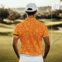 Load image into Gallery viewer, Funny orange Halloween pattern Skull Golf Polo Shirt For Men Custom golf clothes for men NQS10769