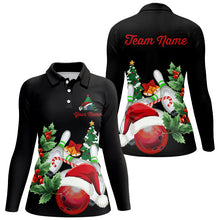 Load image into Gallery viewer, Christmas Bowling Shirt Custom Women Bowling Polo, Quarter zip Shirts black team league bowling jersey NQS8823