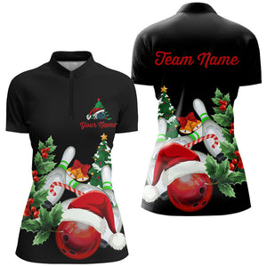 Christmas Bowling Shirt Custom Women Bowling Polo, Quarter zip Shirts black team league bowling jersey NQS8823