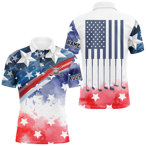 Watercolor American Flag Mens polo golf shirts custom name patriotic  team golf shirts for mens NQS8827